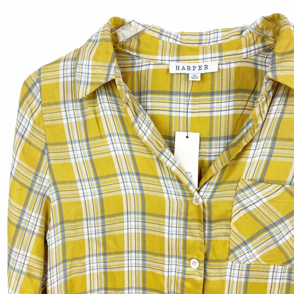 NWT HARPER Gold Button Down Hi Lo XS - Picture 3 of 5
